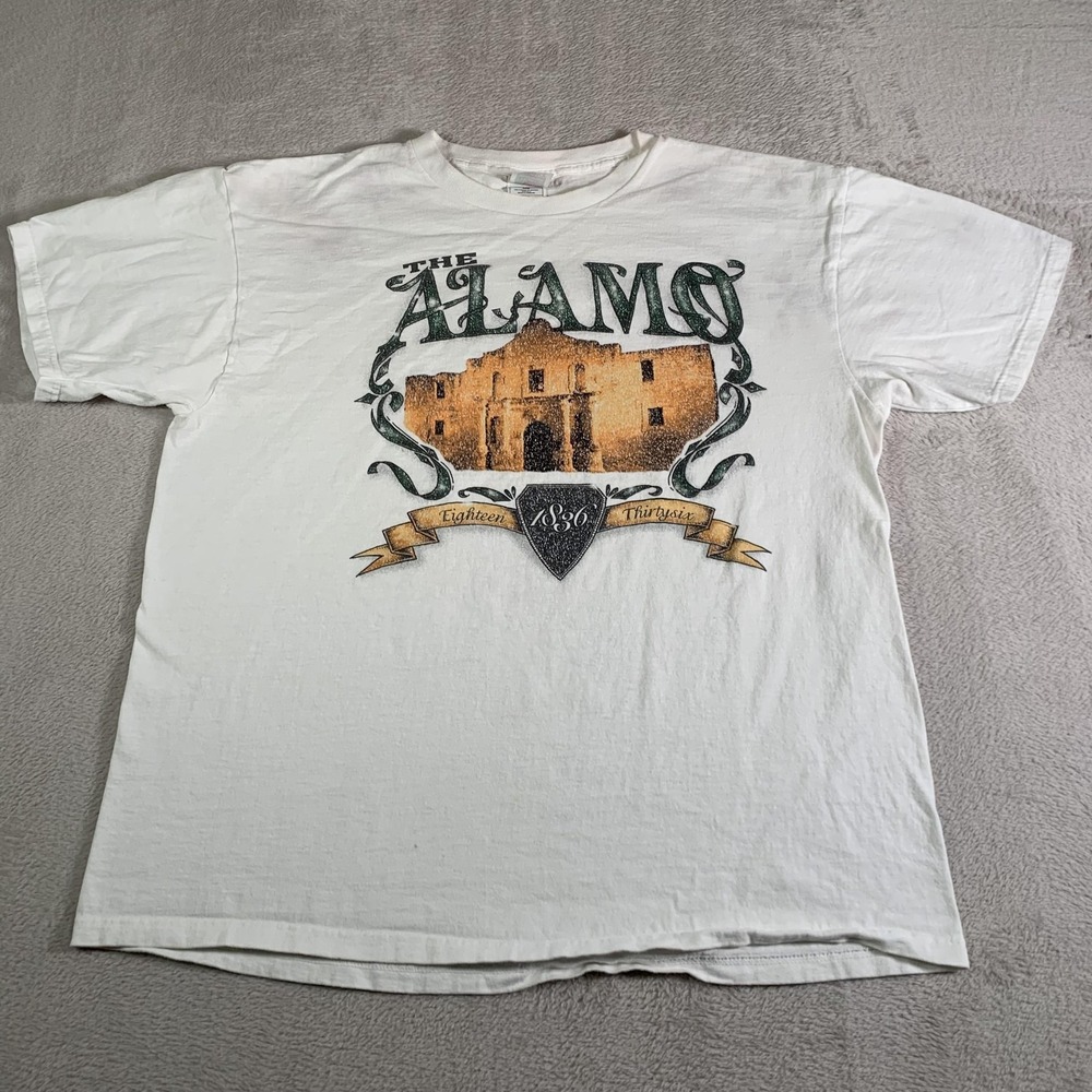 Vintage Fruit Of The Loom Alamo Shirt Mens XL White Texas Graphic‎ Tee Souvenir